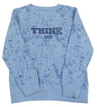 Modro-tmavomodrá batikovaná melírovaná mikina s nápisy alive