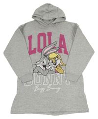 Šedé melírované teplákové šaty s Lolou s Bugs Bunnym a kapucí