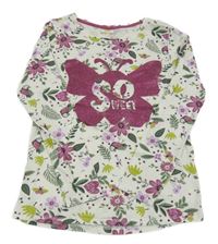 Bílo-zelené květované triko s motýlem 