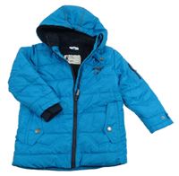 Modrá šusťáková zimní bunda s autem a kapucí Topolino