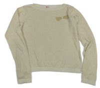 Béžový třpytivý svetr s mašlí 