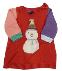 Červeno-fialovo-růžové svetrové šaty se sněhulákem GAP