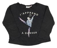 Antracitové triko s nápisem a tanečnicí Zara