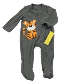 Nové - tmavošedý fleecový overal s tygrem Cozy Cub