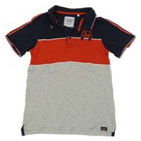Tmavomodro-červeno-šedé polo tričko s písmenem C&A