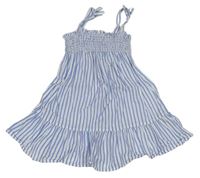 Bílo-modré pruhované plátěné žabičkové šaty Primark