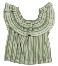 Olivovo-smetanový pruhovaný skládaný crop top Kensie 
