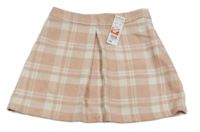 Nové - Růžovo-bílá kostkovaná vlněná sukně F&F