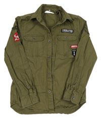 Khaki riflová košile s nápisem H&M