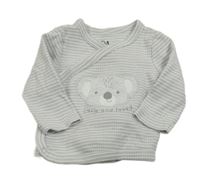 Šedo-bílé pruhované žebrované zavinovací triko s medvídkem C&A