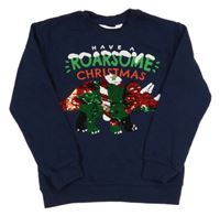 Tmavomodrá mikina s dinosaurem z flitrů H&M
