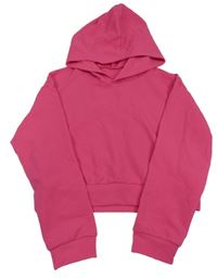 Růžová crop mikina s nápisem a kapucí Shein