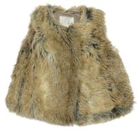 Béžovo-šedá kožešinová podšitá vesta Zara 