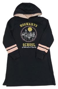 Černé teplákové šaty s potiskem Harry Potter a kapucí 