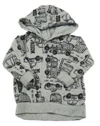 Šedá mikina s auty a kapucí Matalan