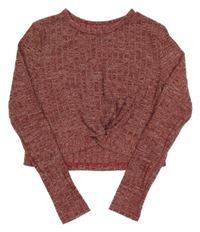 Růžový melírovaný žebrovaný crop svetr 