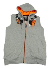 Šedá propínací tepláková vesta s potiskem sluchátek a kapucí C&A