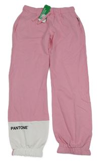 Nové - Růžovo-bílé tepláky s nápisem Benetton