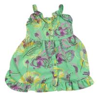 Zelené propínací šaty s květy a volánky Next