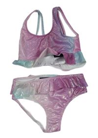 Růžovo-zelené dvoudílné plavky s volánky Sports