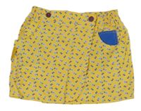 Žluto-modrá kytičkovaná plátěná zavinovací sukně 