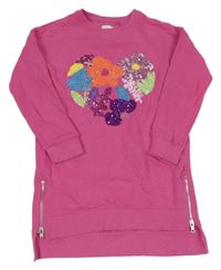 Růžová dlouhá mikina s květy z flitrů a zipy Next