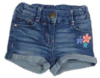 Modré riflové kraťasy s květy C&A