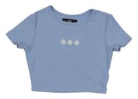 Modré žebrované crop tričko s kytičkami C&A