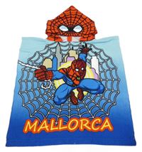 Modro-světlemodro-červené froté osuškové pončo se Spider-manem