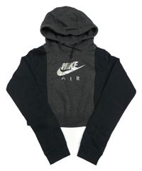 Šedo-černá crop mikina s logem a kapucí Nike Air