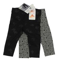 Nové - 2x - Černé legíny s motýly + šedé legíny s hvězdičkami Pocopiano