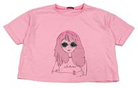Neonově růžové melírované crop tričko s dívkou George