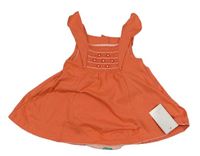 Lososové šaty s květy a volánky a všitým body s kytičkami Mothercare