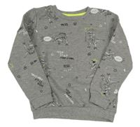 Šedá melírovaná mikina s dinosaury zn. PRIMARK