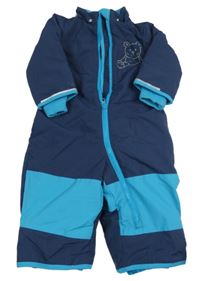 Tmavomodro-modrá šusťáková zimní kombinéza s medvídkem zn. bpc