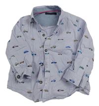 Světlemodro-bílá pruhovaná košile s auty Next