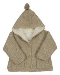 Béžovo-šedý melírovaný propínací zateplený svetr s kapucí ZARA