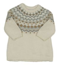 Smetanové svetrové šaty s hnědo-šedým vzorem PRIMARK