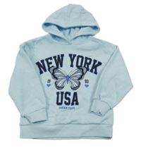 Světlemodrá mikina s motýlkem a nápisy a kapucí PRIMARK