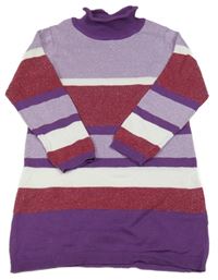 Fialovo-vínovo-bílé svetrové šaty se třpytkami a rolákem INFINITY KIDS