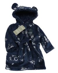 Nové - tmavomodrý plyšový župan s Mickey a kapucí George