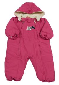 Tmavorůžová šusťáková zimní kombinéza s medvídkem a kapucí Power Baby