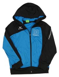 Modro-černá propínací sportovní mikina s číslem a logem a kapucí erima