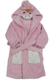 Růžovo-bílý plyšový župan s kapucí - jednorožec ORCHESTRA