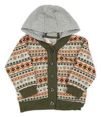 Bílo-khaki vzorovaná fleecová propínací mikina s tlapkami a kapucí Ergee