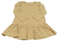 Béžovo-hnědá pruhovaná šatová tunika s volánky sinsay