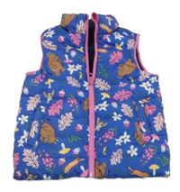 Modrá prošívaná šusťáková zateplená oboustranná vesta s Gruffalem a lístečky a muchomůrkami joules