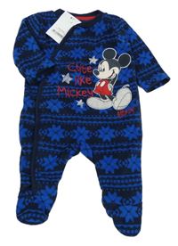 Nové - tmavomodro-cobaltově modrý vzorovaný fleecový overal s Mickey George