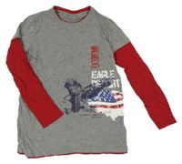 Šedo-červené melírované triko s orlem a vlajkou Pepperts!