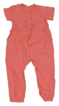 Růžový puntíkatý mačkanýcargo kalhotový overal H&M